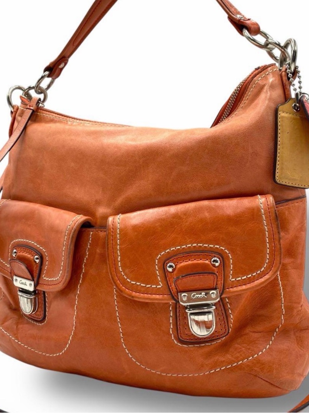 Coach Y2K 2 ways style poppy hobo bag tangerine waxed leather - Picture 2 of 7